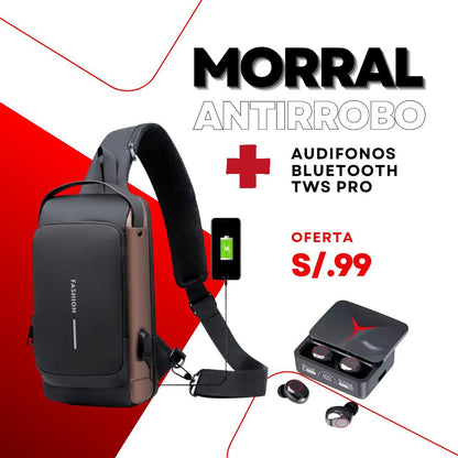 SET MORRAL ANTIRROBO + AUDIFONOS GAMER
